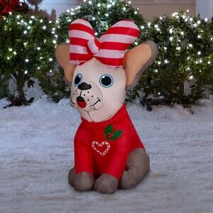 FRENCH BULLDOG SWEATER Hair Bow Christmas Airblown Yard Inflatable GIRL DOG!